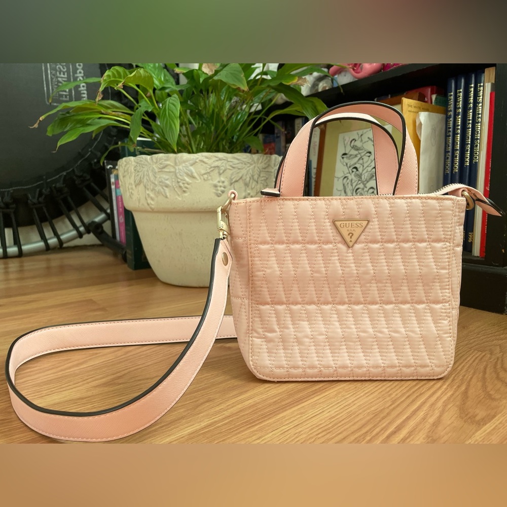 GUESS - NWOT- Mini nylon tote w/ crossbody strap, light pink